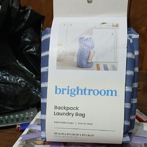 Brightroom Blue and White Striped Laundry Bag BACK PACK NEW